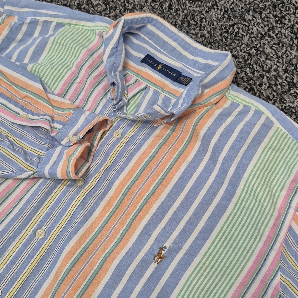 Ralph Lauren Long Sleeve Mens 2XB Pastel Striped Color Block Oxford Flesh Pony